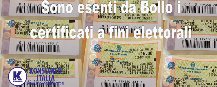 I certificati per uso elettorale sono esenti da bollo